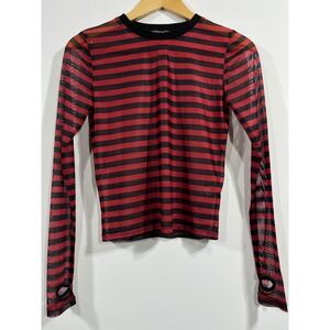 Current Mood Dolls Kill Stripe Mesh Sheer Long Sleeve Top Women Medium Punk Goth